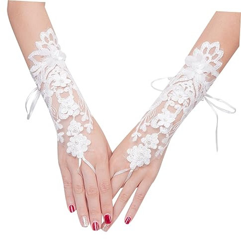 Abaodam 2 Paar Handschuhe Für Die Hochzeit Spitzenhandschuhe Hochzeit Formelle Handschuhe Hochzeit Bestickte Handschuhe Prinzessin Handschuh Hochzeitshandschuhe Perle Weiß Blumen Braut