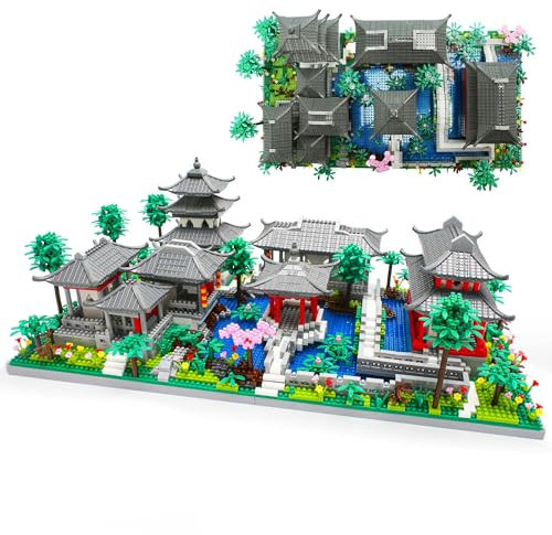 Seyaom Mini arquitectura china a partir de 6 años de Suzhou Garden con árbol de cerezo en flor, juego de construcción botánica para adultos, más de 14 adolescentes, 3888 piezas