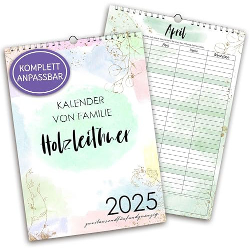 FEENSTAUB Familienkalender 2025, Wandkalender 2025 PERSONALISIERBAR 2-5 Spalten A3 Familienplaner 2025 5 Spalten, Familienkalender 2025 4 Spalten, Jahreskalender Wand, AT, DE