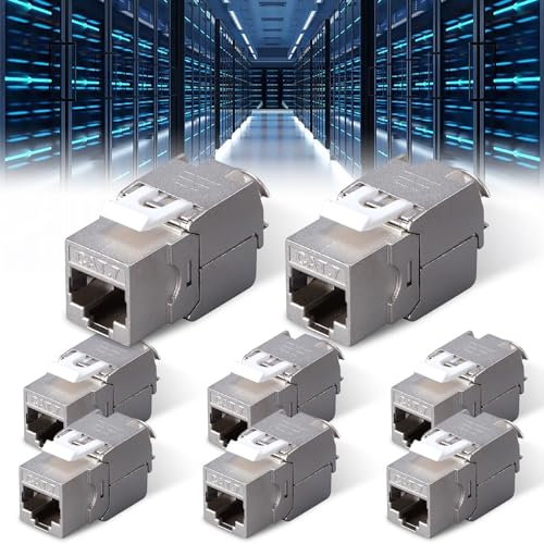 Leikurvo Lot de 8 modules RJ45 CAT7 Keystone Jack blindés jusqu'à 10 Gbps, module réseau sans outil, blindage STP RJ45 femelle, boîtier en métal, idéal pour les câbles réseau