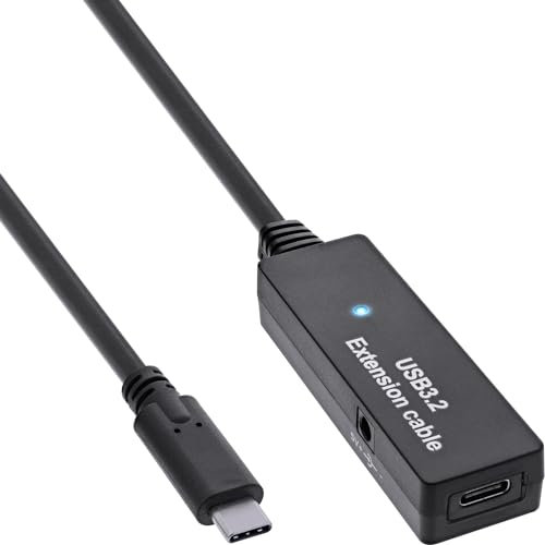 InLine USB 3.2 Gen.1 Active Extension, USB-C Male to USB-C Female, Reaper Cable with Signal Amplification, Long Distances, for Hard Drives, Printers, Webcams, Keyboards and More, 5m, 35650C