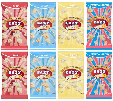 Eazy Pop Microwave Popcorns | Magicorn Salted, Sweet & Butter Popcorns Seeds | Popping Pop Corn Kernels for The Vegetarians Family | Perfectly Popped in Minutes (8 Pack, Mixed All)