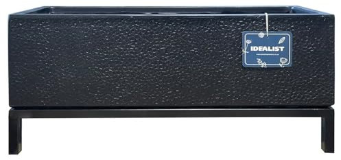 IDEALIST Indoor 70cm Large Trough | Black Reinforced Stone Plant Pot Cover | Detachable 5cm Metal Stand | Slate Effect Rectangular Planter H32 L70 W23 cm, 36 litres