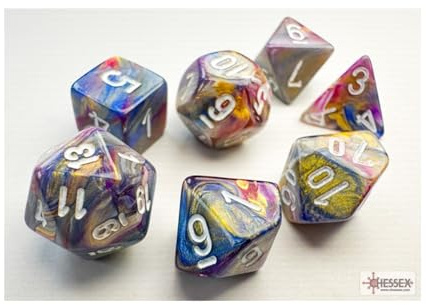 Chessex Mini-Würfel mit weißen Zahlen, Karussell, 10 mm, 7 Stück