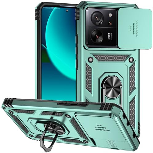 XINYEXIN Kameraschutz Handyhülle für Xiaomi 13T Pro/Xiaomi 13T Hülle mit 360 Grad Metal Ring Ständer Stoßfest Schutzhülle Hard Case Sliding Camera Cover - Grün