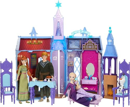 Mattel Disney Frozen Puppen & Puppenhaus Ultimate Arendelle Adventure Portable Castle (2+ ft) mit 3 Modepuppen, Olaf Figur & 25+ Zubehör