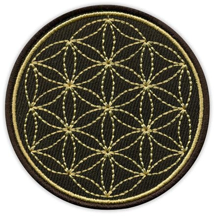Patchion - Blume des Lebens - Rund, Schwarz - Aufnäher - Bestickter Aufnäher / Abzeichen / Emblem