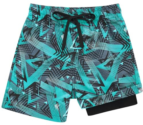 Kids4ever Bañador para Niños Bañador con Estampado Geométrico 3D con Forro de Compresión Bóxer Antirozaduras Bañadores 14-16 Años