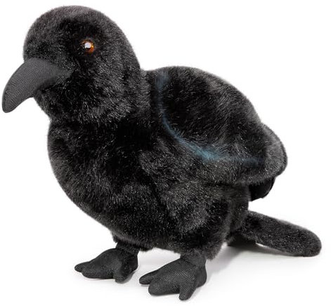 PuffPurrs Krähen Kuscheltiere - Realistisches stehendes schwarzes Raben Plüschtier 10 Zoll, weiches Plüschtier Krähe Wildtier Puppen, süßes kleines Vogel Raben Plüsch als Geschenk für Ihre Freunde