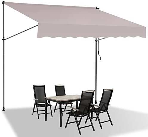 Eulenke Klemmmarkise Balkonmarkise 300 cm breit, Markise ohne Bohren mit Handkurbel, UV-beständig, Sonnenschutz und Wasserdicht, Beige