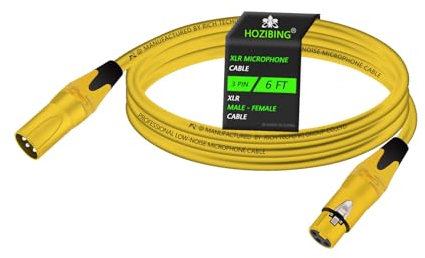 XLR to XLR Microphone Cable XLR Male to Female Mic Cable 3-Pin Balanced Shielded 27AWG OFC XLR Cable for Mic Mixer, Recording Studio, Podcast-Multi Colored, Zinc Alloy Connectors 1 Pack (Yellow, 6FT)