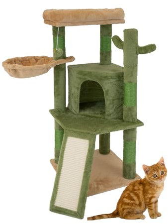 TRUTZHOLM Kratzbaum mit kuscheligem Bezug Katzenkratzbaum mit widerstandsfähigem Sisal zum Krallen wetzen Kletterbaum natürliches Design zum Kuscheln und Spielen (103 cm)