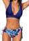CUPSHE Damen Bikini Set V Ausschnitt Low Waist Lace Up Bikini Bademode Breite Träger Crossback Zweiteiliger Badeanzug Swimsuit Marineblau/Blumenmuster M