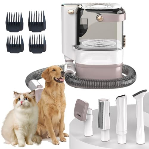 Kit de Aseo para Mascotas con aspiradora, cortapelos para Perros Ultra silencioso de 12000 Pa con contenedor de Polvo de 3,2 L, 4 peines Profesionales y 10 Accesorios, removedor de Pelo para Mascotas