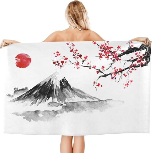 Tizhweqo Mikrofaser Strandtuch Japanischer Stil Handtuch Groß 100x200 cm, Japanischer Stil Strandtuch 3D Badetuch Strandhandtuch Schnelltrocknend Weiches Strandlaken, Reisehandtuch, Saunatuch z1110