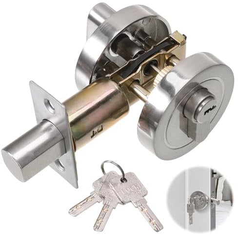 SIWOKJJO Single Cylinder Deadbolt, Round Deadbolt Lock with Keys, Zinc Alloy Door Locks Invisible Door Lock Bedroom Door Lock for Front Door, Entrance Door, Passage Door