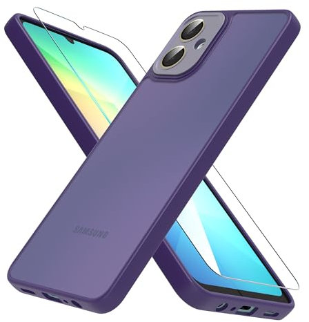 MIKULLE Matte Hülle für Samsung Galaxy A06 4G und 1 Stück Schutzfolie Handyhülle,Stoßfest Translucent Silikon TPU Case mit Kameraschutz Anti-Fingerabdruck Schutzhülle - Lila