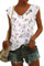 NARRAME T Shirt Damen V Ausschnitt Flügelärmel T-Shirt Tank Top Sommer Casual Loose Fit Blusen Blumenmuster Weiß X-Large XL 46-48