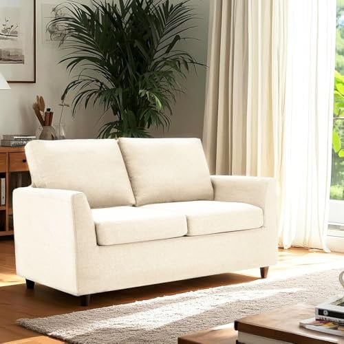 UNIONLINE Sofa 2 Sitzer, kleine Sofa mit schlaffunktion und abnehmbaren Sofabezügen, modernes Doppelsitz Loungesofa Loveseat Couch für Wohnzimmer/Schlafzimmer, Weiß