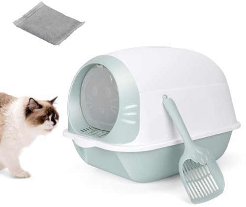 Masthome Bac à Litière Fermé, Bac à Litiere pour Chat avec Couvercle, Maison de Toilette Chat avec Pelle à Litière et Filtre Charbon de Bambou Anti-Odeurs, Moins de Traces, Fond Anti-Fuite