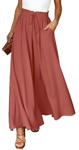 Voqeen Hose Damen Sommer Leicht Lässige Palazzo Weite Hose Freizeithose Elegante Einfarbig Marlenehose Schlaghose Breites Bein Hose mit Hohe Taille Elastisch Taschen Kordelzug