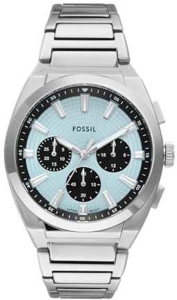 Fossil Everett Herren 44MM Silberne Edelstahluhr, FS6105