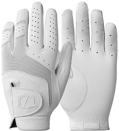 Wilson Conform Women's Golf Glove, Made From Premium Cabretta Leather, With a Dynamic Mesh Design and Exceptional Grip Control, Colour: White, Size: L (Left Hand)