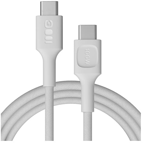 Green Cell PowerStream USB-C Kabel 200cm 100W PD – extralanges USB-C Ladekabel, geflochtenes Nylon, 480 Mbps Datenübertragung, ideal für Sofa, Büro & Homeoffice (Weiß, 200)