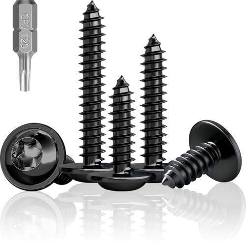 Jyvex Lot de 100 vis à tête bombée noires M4 x 25 mm pour bois, acier inoxydable A2 V2A, vis à bois noires pour panneaux acoustiques, vis à tête plate Torx