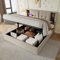 LTGB 4ft6 Ottoman Upholstered Double Bed 135x190cm with Wireless Charging(USB Tyep-C), Hydraulic Storage Bed with Hydraulic Lever, Linen Fabric, with Large Storage Space, No Mattress, Natural