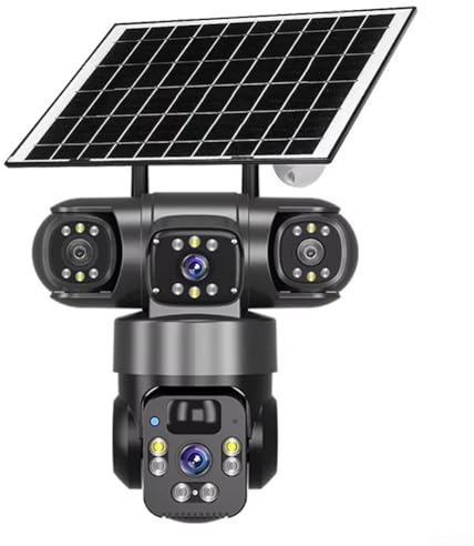 ReachMall Caméra de sécurité WiFi alimentée par énergie solaire, caméra de surveillance, triple caméra PIR 360 degrés couleur 8000 mAh (noir)