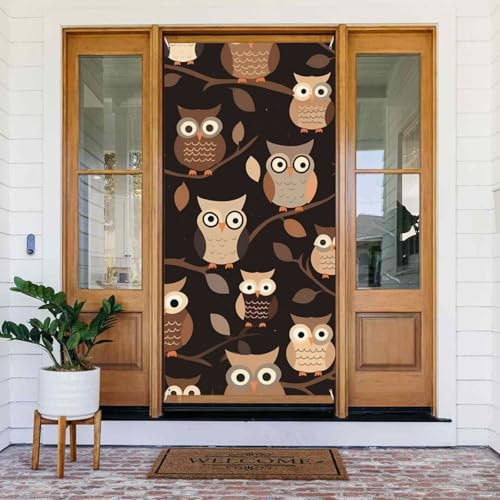 Niedliche braune Cartoon-Eulen, Türabdeckung, Dekoration, Haustür, Hängebanner, Foto-Hintergrund, Frühling, Sommer, saisonale Dekoration, Veranda, Banner, Schild für drinnen und draußen, Garten