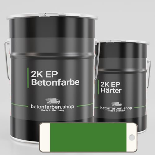betonfarben.shop 2K Epoxidharz Bodenbeschichtung | Innen & Außen | Garagenfarbe, Werkstatt, Keller, uvm. - 5kg für ca. 30m² (RAL6002 Laubgrün)