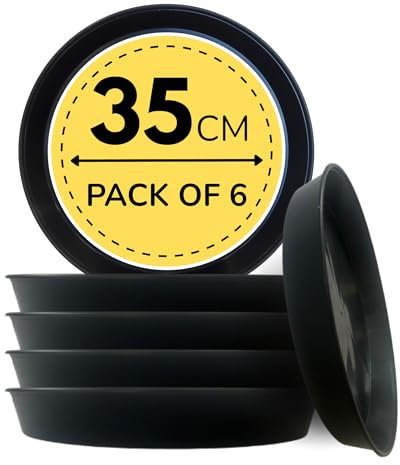 Growers Own 35cm Round Plant Saucers – Pack of 6 Heavy Duty Planter Drip Trays. Protect Surfaces from Water Damage & Stains. Weatherproof & Easy to Clean. Durable For Indoor & Outdoor Use. Black