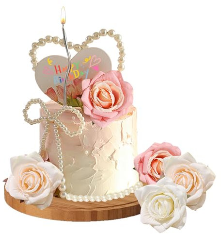BSITSSS 4 Perlenkette Tortendeko, 5 Blumen Torten Deko, Kuchen Deko süß, Moden Kuchen Deko Geburtstag, Kuchendeko für Geburtstag, Party, Hochzeit, Valentinstag
