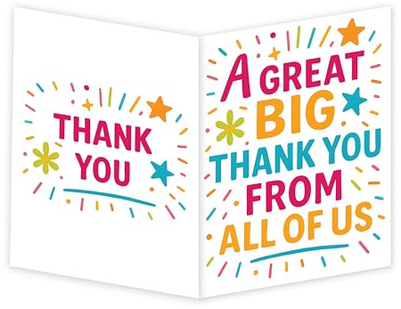 Große Dankeskarte im A4-Format - 29 x 21 cm - hell & bunt A Great Big Thank You From All of Us - Gruppen-Dankeskarte für Lehrer, Trainer, Mentoren, Kollegen, Büro, Chef, Ruhestand
