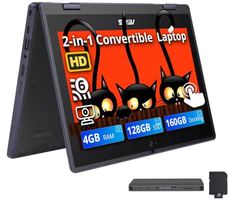 ASUS BR1102FGA 29,5 cm (11,6 Zoll) 2-in-1 Rugged & Spill Resistant Touchscreen Laptop, Intel Celeron N100, 4 GB RAM, 288 GB Speicher (128 GB SSD + 160 GB Dockingstation-Set), UHD-Grafik, WiFi 6