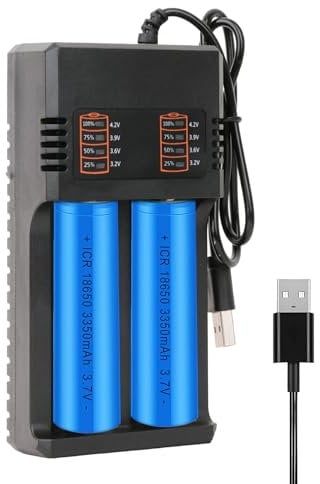 GCNWW 18650 Battery Charger Practical Universal Fast Dual Charge 3.7V Li-Ion Battery Charger with LED Indicator and USB Cable for 18650 26650 18500 18490 17670 17500
