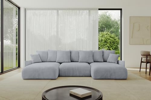 ALTDECOR Ecksofa in U-Form mit Schlaffunktion und Bettkasten Corner Sofa Bett Eckcouch Couch U-Form Schlafcouch Ausziehbar Wohnlandschaft Schlafsofa Cauchsofa ONESK-U-v1 304x165x40 Hellgrau