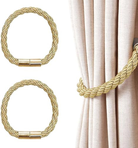 UIEXAY Magnetische Vorhang Raffhalter Vorhang Clips Seil Rückwärtige Vorhang Halter Schnallen Vorhang Binder Gardinenhalter für Haus Dekoration (2 Stück Gold)