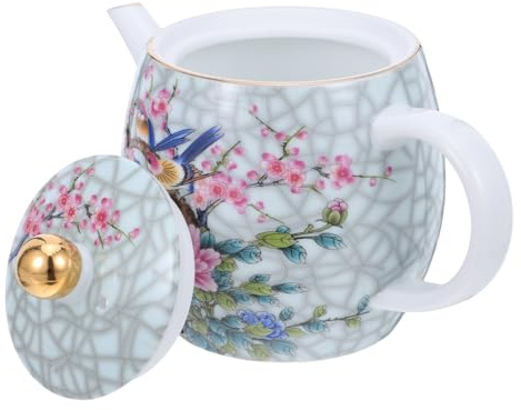 VICASKY Ceramic Teapot Flower and Bird Tea Pot Hand Painted Tea Kettle with Lid Heat Resistant Serving Teaware for Home and Office Table Display Friends Gatherings