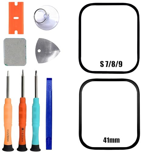 ERYNK Für Apple Watch Series 7/8 / 9 41mm Display Glas Frontglas Reparatur Replacement Set [mit OCA Kleber] [No LCD Screen] with Werkzeugsatz