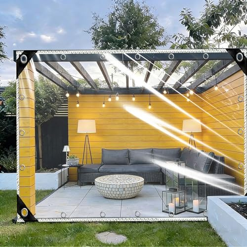 Abdeckplane Wasserdicht 8 x 8 m mit Ösen Wetterfest PVC wasserdichte Durchsichtige Tarp Folie für Außenbereich Pflanzen Gewächshaus, Weiß