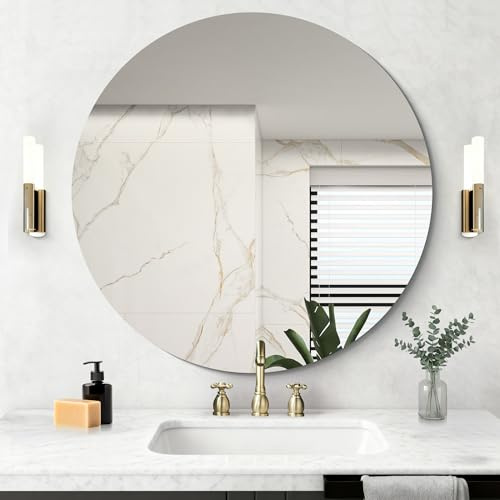 NIMURY Wandspiegel, 75x75 cm rahmenloser Badezimmerspiegel mit rundem Design, rahmenloser Spiegel für Badezimmer, Schlafzimmer und Wohnzimmer, horizontal und vertikal montierbar