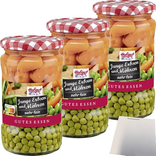 usy Bundle für Hofgut Erbsen sehr fein mit Möhren 3er Pack (3x370ml Glas) + usy Block