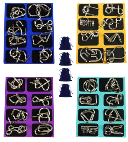 Denksport Aufgaben Puzzles für Kinder, 3D Denksport Puzzle Metall, Geduldsspiel Kinder, Mini Geschenk für Erwachsene und Kinder(A+B+C+D)