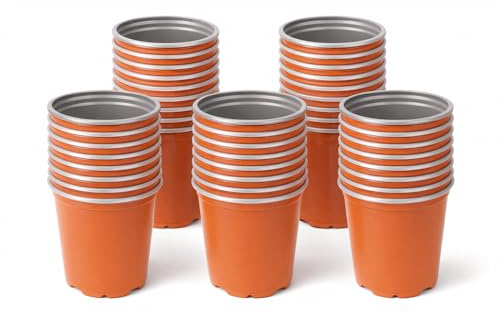 Gardening Naturally 9cm Round Plastic Plant Pot with Drainage Holes, Recycled Plastic Nursery Pot for Seedlings and Small Plants (25)