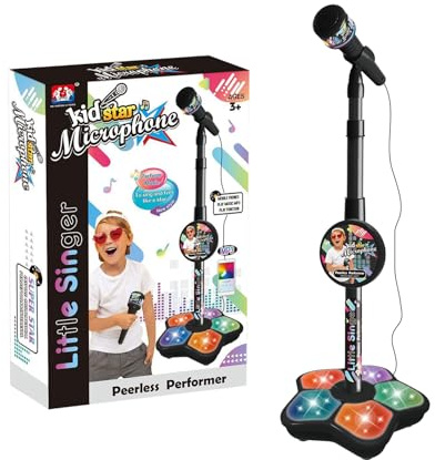 Kids Microphone With Stand And Childrens Karaoke Machine With Flashing LED Lights, Adjustable Stand Kids Toys For Age 3-10, Birthday For 3-12 Year Old Girls For Party Family Game Home Performanc