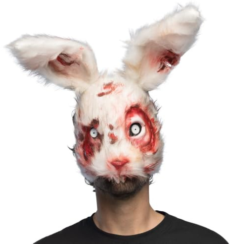 Boland 72345 - Tiermaske Blutiges Kaninchen aus Plüsch für Erwachsene, realistische Halbmaske für Halloween, Karneval und Mottoparty