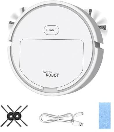 Shengou Robot Aspirador para Coche,Ultradelgado 6 cm Mini Robot de Limpieza Y Fregona para Coche Y Escritorio, Mini Robot Aspirador Vacuum, MiniAspiradora Robot De Limpieza Recargable (Blanco)